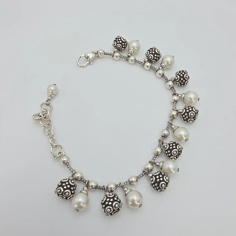BRIGHTON 'Sophisticate' Bracelet Faux Pearls BELeads Silver Plate 6.75" - Picture 8 of 12